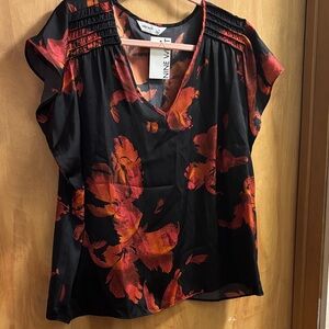 NWT Nine West Black and Red Floral Blouse